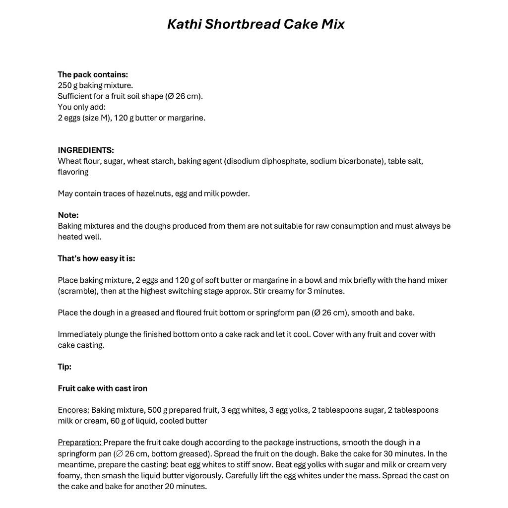 Kathi German "Obstkuchen" Shortbread Cake Mix,  250g