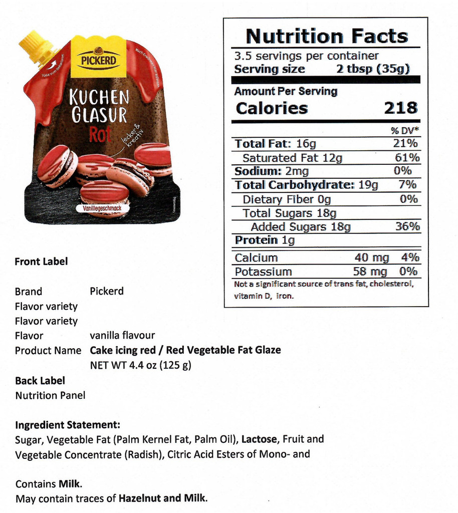 Pickerd Red Vanilla Glaze for Baking in Pouch, 125g - SALE