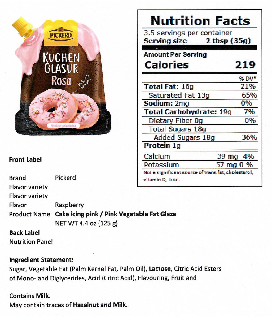 Pickerd Pink Raspberry Glaze for Baking in Pouch, 125g -  SALE