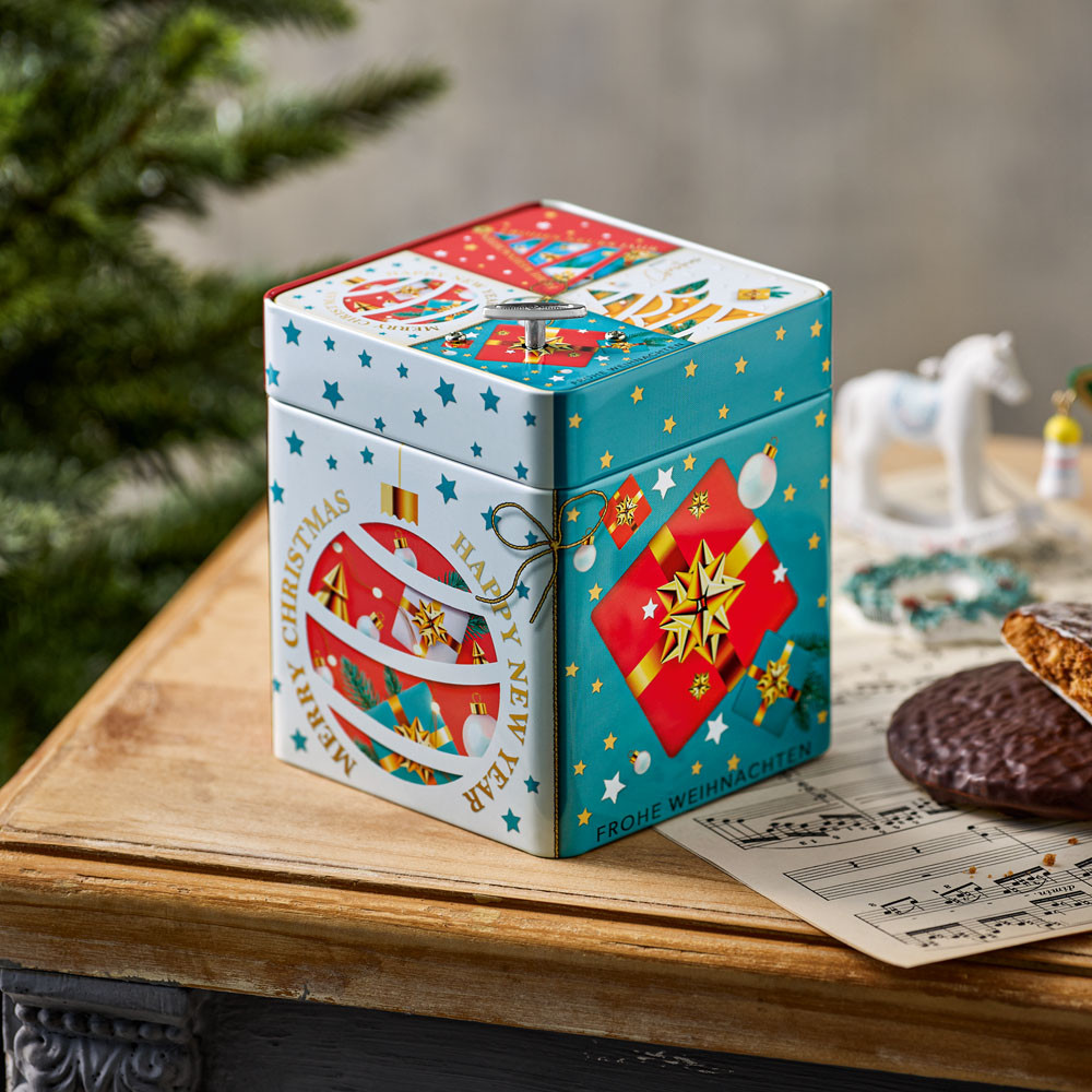 Lebkuchen Schmidt "Wish You Merry Christmas" Musical Tin Box, Assorted Lebkuchen