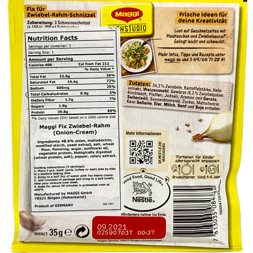 Maggi "Fix" Schnitzel Sauce, Onion & Cream, 1 oz - BB