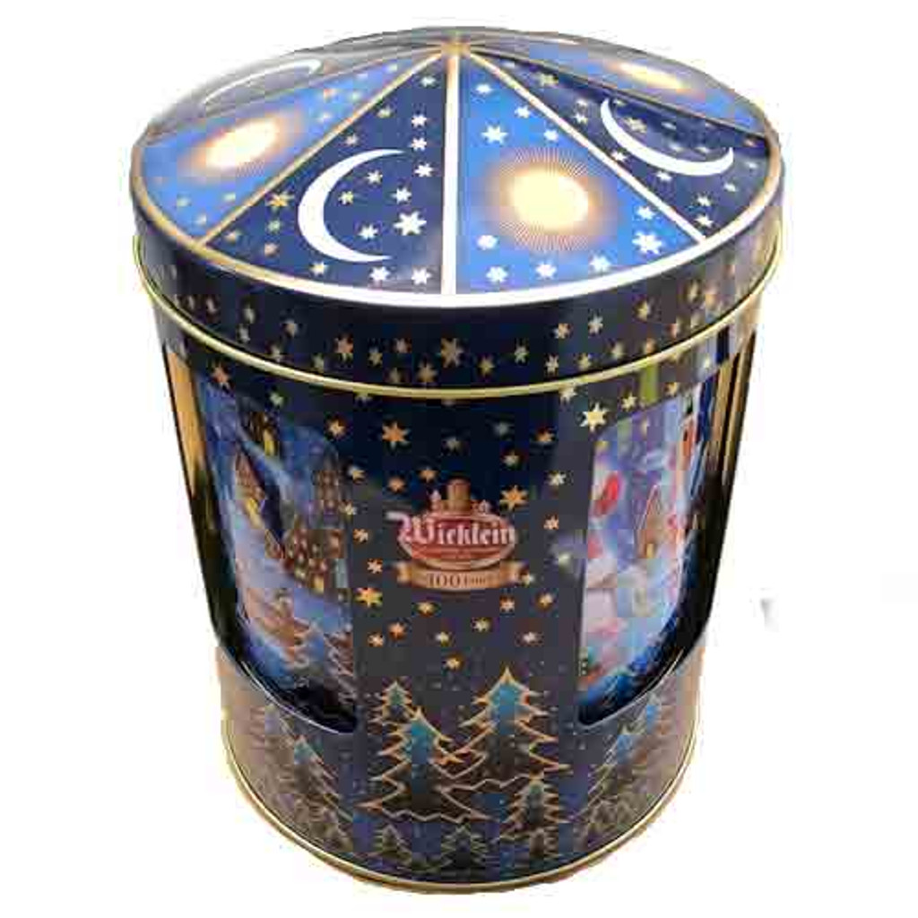 Wicklein Musical Box Round Tin with Assorted Elisen Gingerbreads 4 ct.