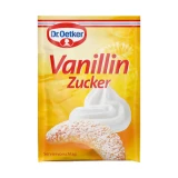 Dr. Oetker Vanillin Zucker original German 10-pack containing ten 8 g sachets of vanillin-flavored sugar for cakes, cookies and desserts.