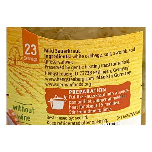 Hengstenberg Authentic German Sauerkraut, 24 oz The Taste of Germany