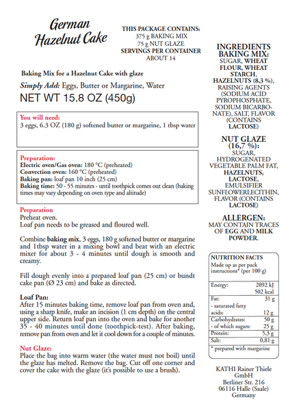 Kathi German Hazelnut Pound Cake with Nougat Glaze, Baking Mix, 15.8 oz