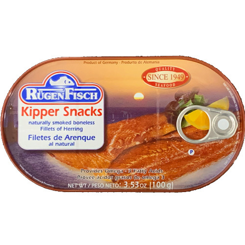 Ruegenfisch Kipper Snacks Smoked Boneless Herring Fillets, 3.5 oz.
