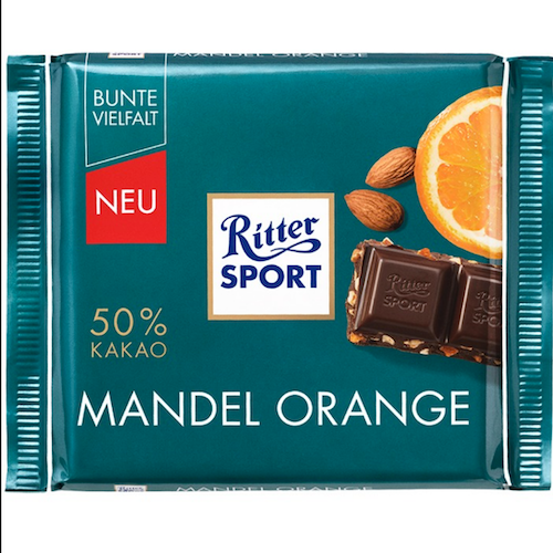 Ritter Sport Dark Chocolate with Almond and Orange 3.5 oz.