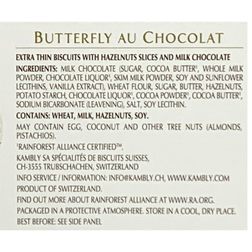 Kambly "Butterfly Au Chocolat" Hazelnut Chocolate Butter Thins, 3.5 oz