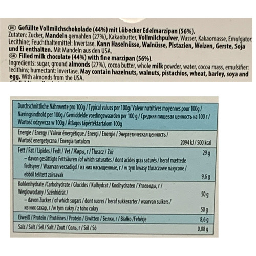 Carstens Luebecker Marzipan Bars with Milk Chocolate 4.9 oz