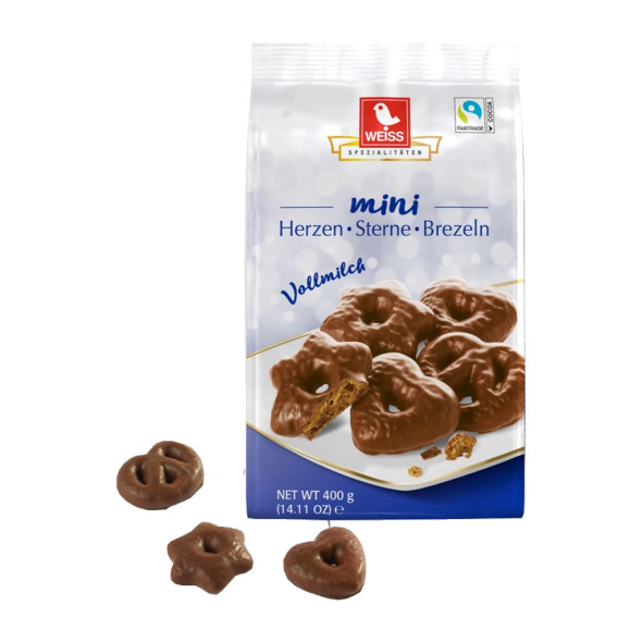 Weiss Mini Milk Chocolate Lebkuchen Hearts, Stars & Pretzels
