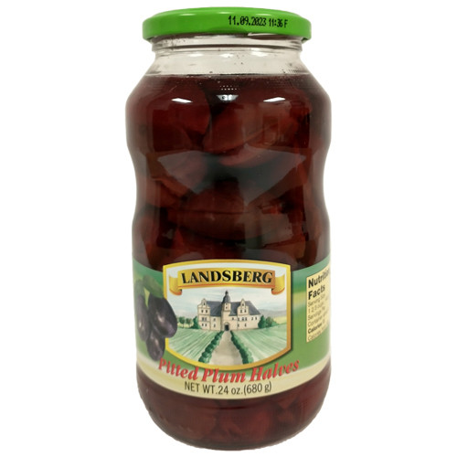Landsberg Pitted Plum Halves in glass jar 24.5 oz.