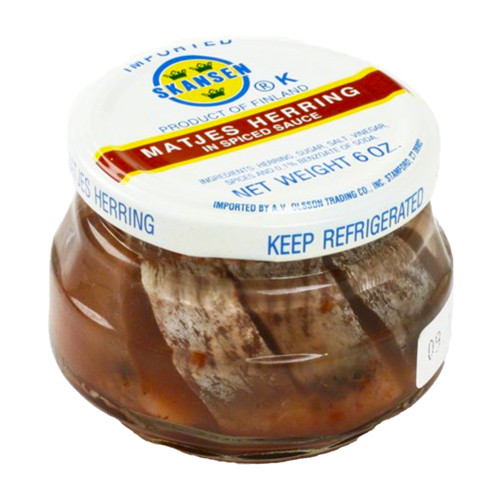 Skansen Matjes Herring in Spiced Sauce jar, 6oz