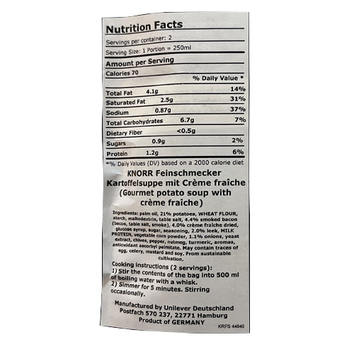 Knorr "Feinschmecker" Potato Creme Fraiche Soup, 2.4 oz