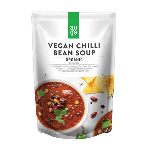 Auga Organic Vegan Chili Bean Soup, Ready to Eat, in Pouch, 14.1 oz.