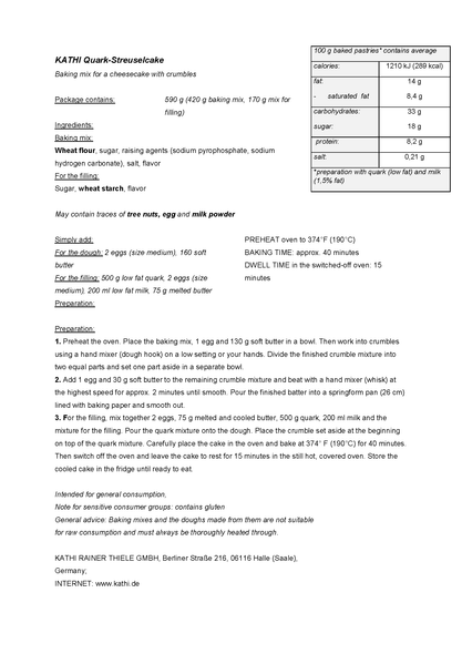 Kathi German Quark Cheese Crumble Cake Mix, 545g