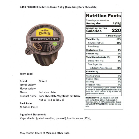 Pickerd  Bittersweet Chocolate Cocoa Glaze for Baking, 150g