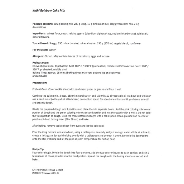 Kathi Rainbow Sheet Cake, Baking Mix Kit, 840g