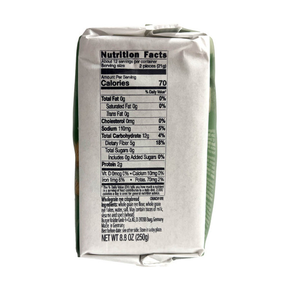 Burger Crispbread Crunchy Rye, 8.8 oz