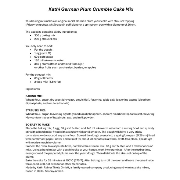 Kathi German Plum Crumble Cake Mix, 500g