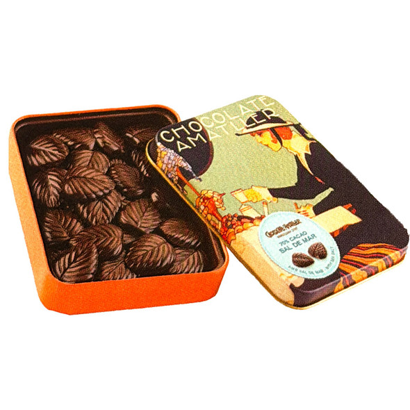 Chocolate Amatller 70% Dark Chocolate Leaves with Sea Salt in  Gift Tin, 2.1 oz