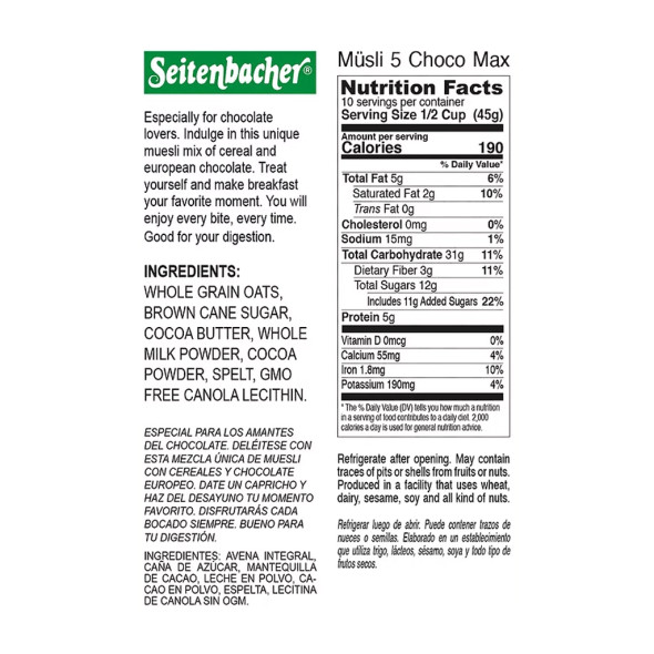Seitenbacher "Choco Max" Muesli Cereals, 16 oz.