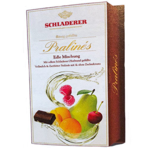 Schladerer Dark Chocolate Assorted Fruit Brandy Pralines in Large Gift Box 9 oz.