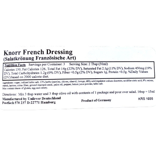 Knorr "Salatkroenung" French Style Salad Dressing Mix, 5 sachets