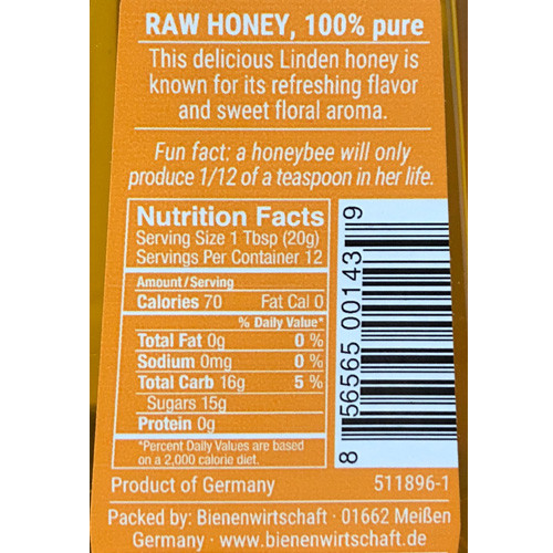 Breitsamer Bee Buddy German Linden Blossom Honey 8.8 oz in squeeze bottle