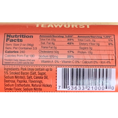 Schaller and Weber Teawurst, 7 oz.