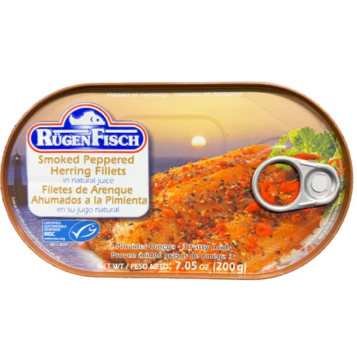 Herring fillets with peppercorns in natural juices