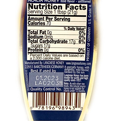 Langnese Acacia Honey Nutrition Facts