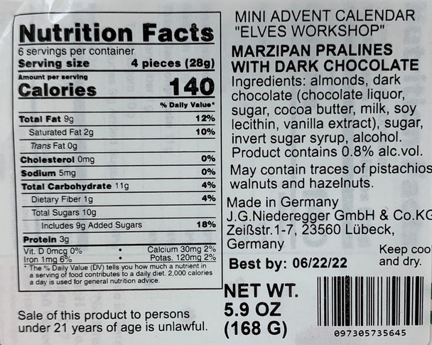 Niederegger Luebeck Marzipan "Elves Workshop" Advent Calendar, 5.9 oz