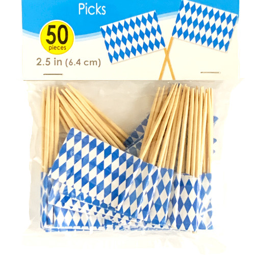 The Taste of Germany "Blue White" Bavaria Food  Picks, 2.5", (Bag of 50)