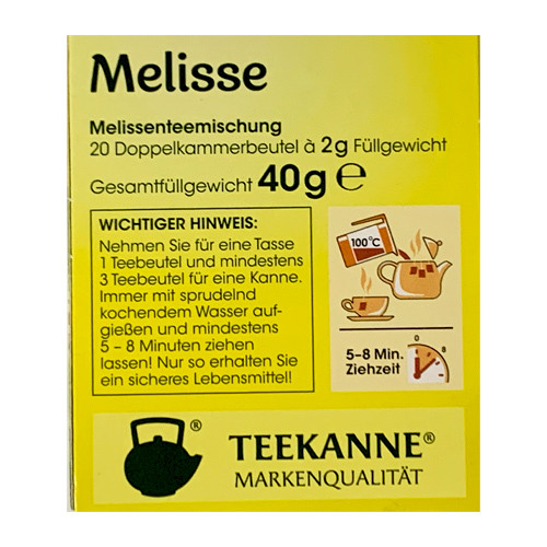 Teekanne "Melisse" German Lemon Balm & Lemon Verbena Tea, 20 ct.
