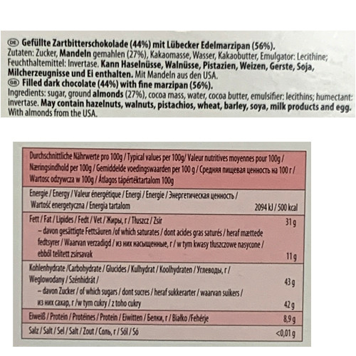 Carstens Luebecker Marzipan Bars with Dark Chocolate, 5 oz