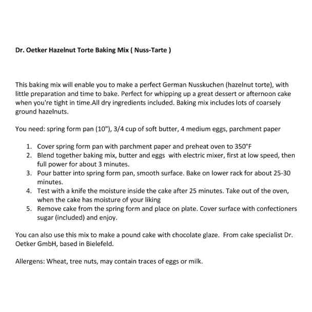 Dr. Oetker Hazelnut Torte Baking Mix, 13.4 oz