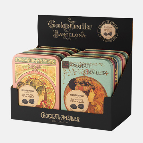 Chocolate Amatller 70% Dark Chocolate Leaves in Art Deco Gift Tin, 2.1 oz