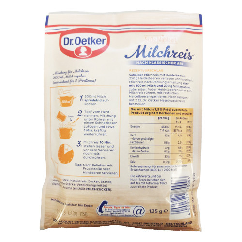 Dr. Oetker Milchreis Rice Pudding Mix Instructions