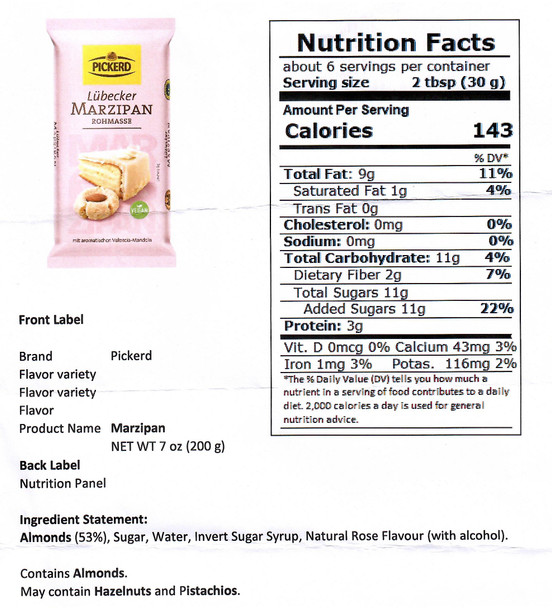 Pickerd Confectioners Marzipan, 200g