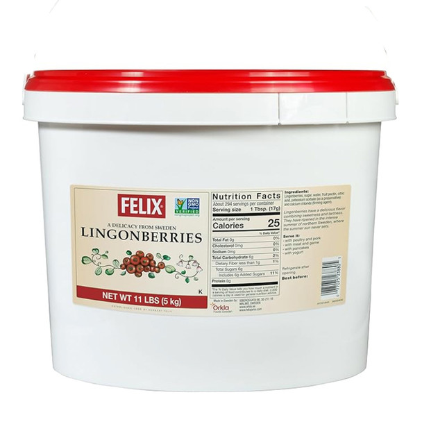 Felix Swedish Lingonberries in Sauce, 11 lbs Bulk Pail