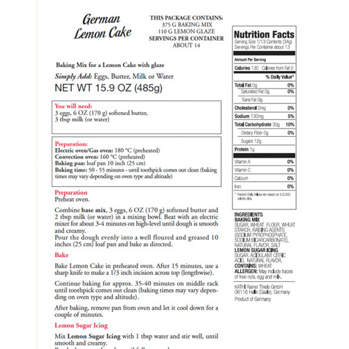 Kathi German Lemon Pound Cake with Citrus Glaze Baking Mix, 16.2