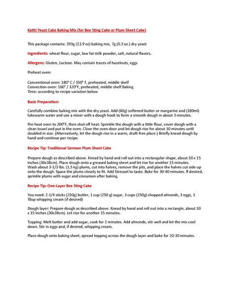 Kathi German "Hefekuchen" Yeast Cake Mix, 400g