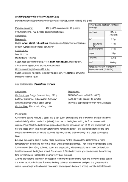 Kathi "Donauwelle" Cherry, Chocolate & Cream Cake, Baking Mix Kit, 545g