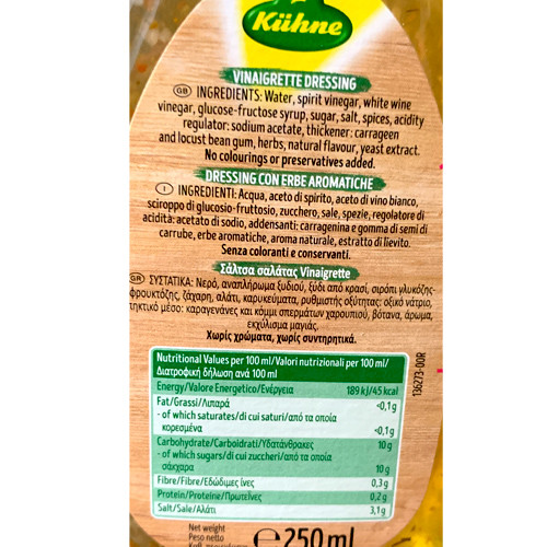 Kuehne Salad Vinaigrette Dressing Oil-Free with Zesty Herbs - 8.75 oz.