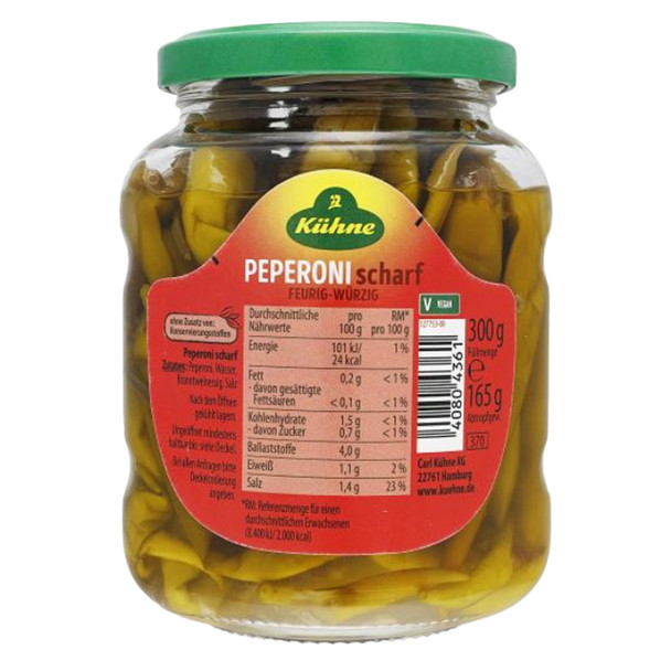 Kuehne "Peperoni" Pickled Hot Chili Peppers, 300g