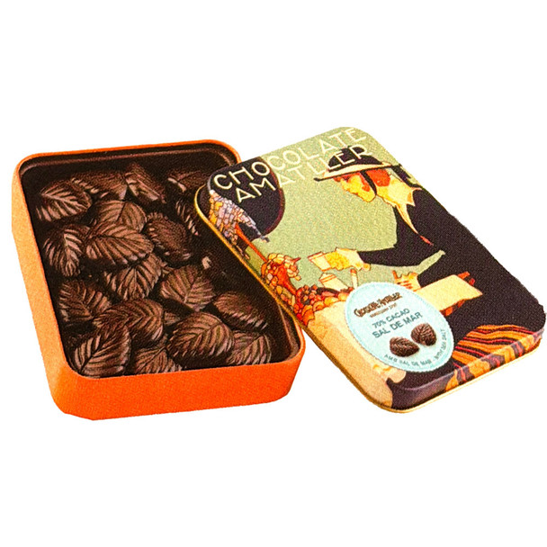 Chocolate Amatller 70% Dark Chocolate Leaves with Sea Salt in  Gift Tin, 2.1 oz