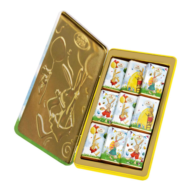 Heidel Easter Greetings Tin - 9 mini Chocolate Bars, 3.1 oz