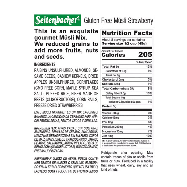 Seitenbacher Muesli Gluten Free with Strawberries, 13.2 oz
