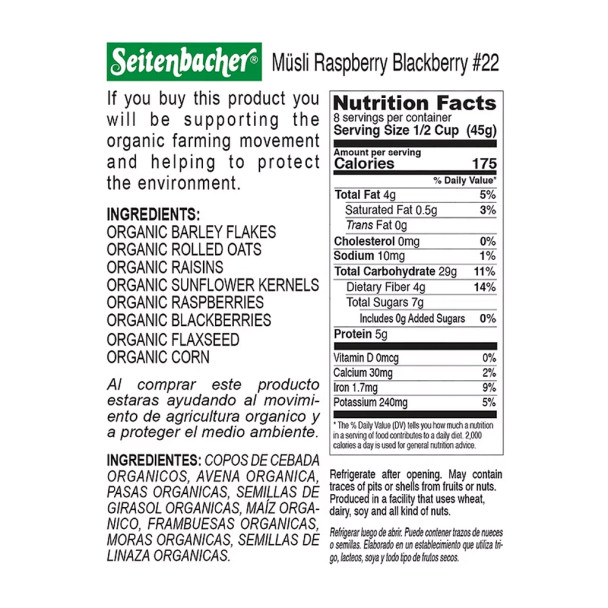 Seitenbacher Organic Muesli Raspberry & Blackberry, 13.2 oz