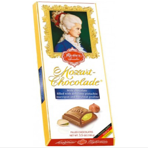 Reber Constanze Mozart Milk Chocolate Bar with Pistachio Marzipan Filling